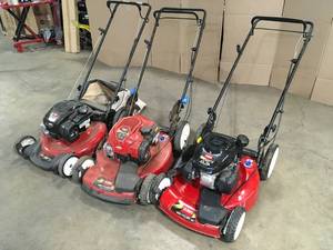 lot 1 image: Lot of 3 Assorted Toro Lawn Mowers used various conditions  Customer Returns See Terms on Auction