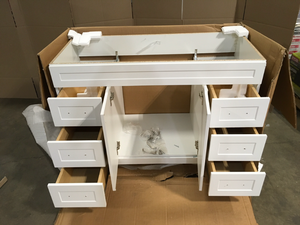 lot 12 image: Home Decorators Collection Thornbriar 48 in. W x 21 in. D Bathroom Vanity Cabinet in Polar White Customer Returns See Terms on Auction
