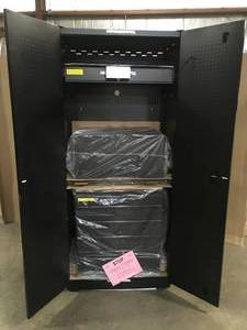 Husky 3-Piece Heavy Duty Welded Steel Garage Storage System in Black (64 in. W x 81 in. H x 24 in. D) damaged see pictures customer returns