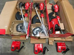 Lot of 3 Milwaukee M18 FUEL 18V Lithium-Ion Brushless Cordless String Trimmer with QUIK-LOK Attachment Capability ande chargers NO Batteries Customer Returns See Terms on Auction