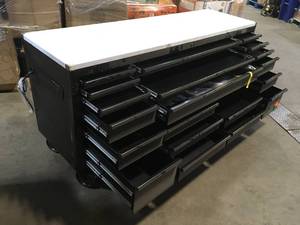 84 in. x W 24 in. D Heavy Duty 22-Drawer Mobile Workbench Tool Chest with Stainless Steel Work Top in Matte Black Customer Returns See Terms on Auction
