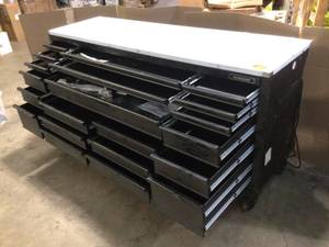 84 in. x W 24 in. D Heavy Duty 22-Drawer Mobile Workbench Tool Chest with Stainless Steel Work Top in Matte Black Damaged customer Returns See Terms on Auction