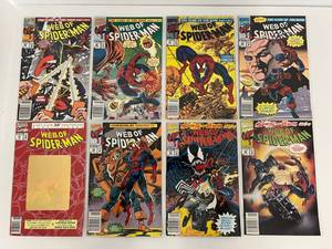 lot 153 image: Group Of Vintage Web Of Spiderman Comic Books In Protective Sleeves