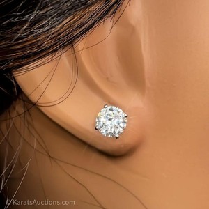 3 CT Round Diamond Stud Earrings in 14k White Gold VIDEO