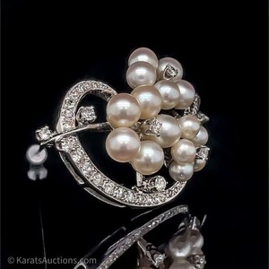 1 CT White Pearl & Diamond Brooch Pin in 14k Gold VIDEO