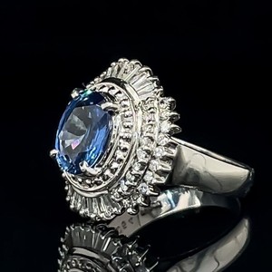 Natural Sapphire & Diamond Cocktail Ring Platinum $4000 - $5000 Retail VIDEO