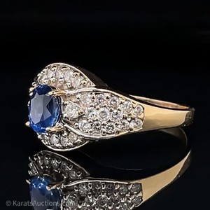 1.30 CT Natural Sapphire & Diamond Pave Ring in 14k Gold $3000 Retail VIDEO