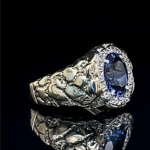 3.50 Carat Mens Sapphire & Diamond Ring 14k Gold $4500