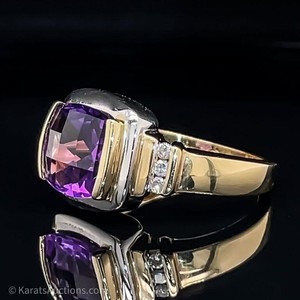 Amethyst Bezel Diamond Ring in 14k Two-Tone Gold