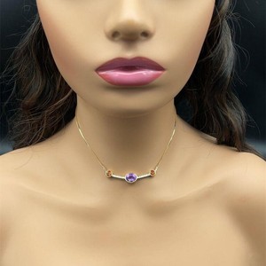Diamond, Amethyst, and Garnet Herringbone Necklace 14k Gold $1500 Retail