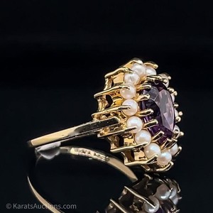 Amethyst & Seed Pearl Cluster Ring in 14k Gold $1200 Retail