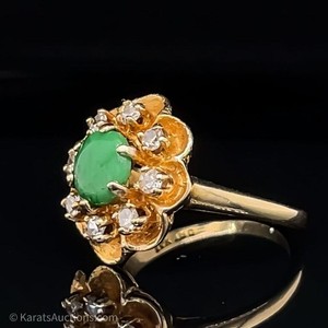 Diamond & Green Jade Vintage Ring in 14k Gold $1500 Retail
