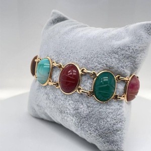 Carved Scarab Gem Double Link Bracelet in 14k Gold