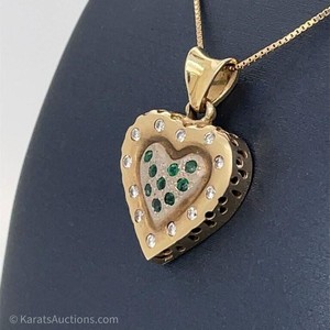 Emerald & Diamond Puffed Heart Pendant in 14k Gold $1200 Retail
