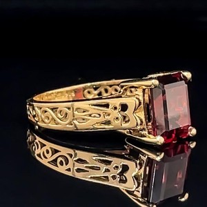 Emerald Cut Garnet Filigree Ring 14k Gold $1150 Retail