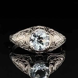 Antique Natural Aquamarine Filigree Estate Ring in Platinum $3000 Retail VIDEO