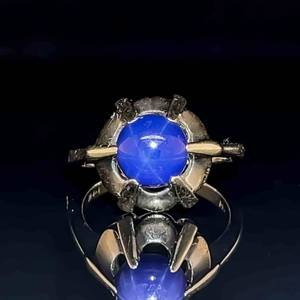 Vintage Star Sapphire Cabochon Estate Ring in 14k White Gold