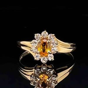 Citrine and Diamond Estate Ring in 14k Yellow Gold
