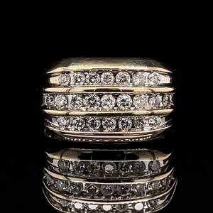 Mens 1.25 Carat Three Row, Channel Set Diamond Ring in 14k Yellow Gold $3550 Retail VIDEO
