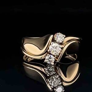 Unique 3-Stone .35 Carat Diamond Wave Estate Ring in 14k Yellow Gold $1500 Retail VIDEO