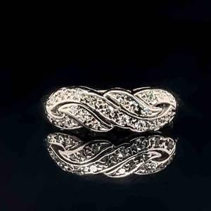 Delightful Diamond Wave Crossover Estate Ring in 14k White Gold