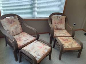 Rattan Chairs with Ottomans