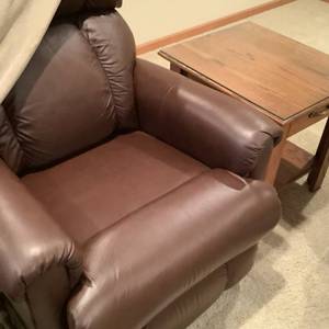 Leather Rocker Recliner Chair and Wooden Side Table