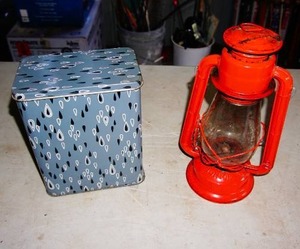 Dietz Lantern and Vintage Cooler Tin