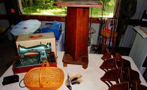 Vintage Coronado Sewing Machine in Case, 28 Plant Pedestal, Corner Shelves, Home Decor etc.