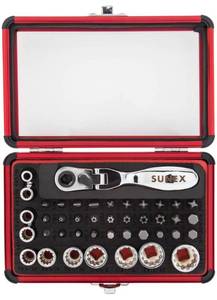 lot 15 image: SUNEX 9732 44Pc 14 Dr Mini Dual Flex Head RATCHET W Socket & Bit Set