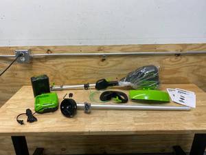 lot 42 image: GREENWORKS PRO 16 in. 60V Battery Cordless Attachment Capable String Trimmer with 4.0 Ah Battery and Charger