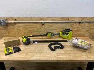 lot 46 image: RYOBI 40V Brushless Cordless Battery Attachment Capable String Trimmer with 4.0 Ah Battery and Charger