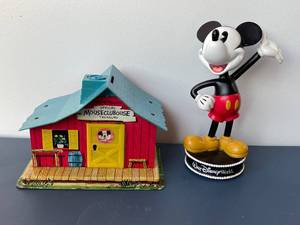 lot 53 image: Mickey Mouse House Clubhouse Bank and Mickey Figurine