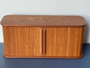 lot 75 image: Mid Century Teak Tambour Door Wall Cabinet