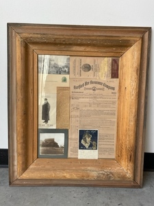 lot 136 image: Framed Collage of Vintage Ads, Pictures, Etc