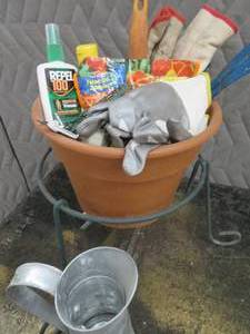 METAL PLANT STAND WITH GARDENING GOODIES