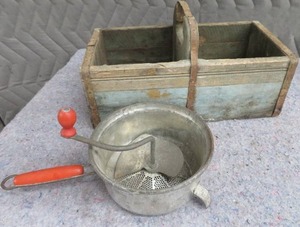 VINTAGE FOLEY FOOD MILL  WOODEN BERRY BOX