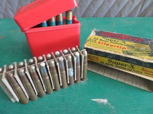 VINTAGE BOX OF WESTERN 35 REM PLUS AMMO CLIP