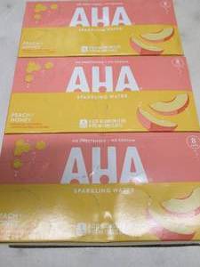 lot 80 image: 3- 8 pks 12 oz Cans AHA Sparkling W...