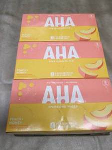 lot 82 image: 3- 8 pks 12 oz Cans AHA Sparkling W...