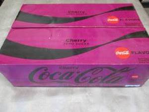 lot 99 image: 2- 12 pks 12 oz Cans Cherry CocaCol...