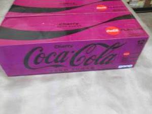 lot 100 image: 2- 12 pks 12 oz Cans Cherry CocaCol...