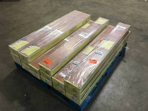 lot 7 image: 16 Boxes of TrafficMaster High Gloss Jatoba 8 mm Thick x 5-58 in. Wide x 47-34 in. Length Laminate Flooring (18.65 sq. ft.  case) Customer Returns See Terms on Auction