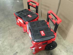 lot 8 image: Lot of 2 Milwaukee PACKOUT 22 in. Rolling Tool Box Customer Returns See Terms on Auction