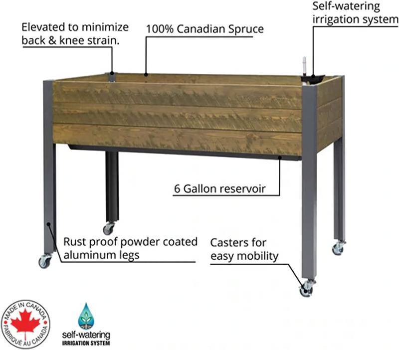 lot 476 image: NEW CedarCraft Convenient Self-Watering Elevated Cedar Planter w 4 Caster Wheels, 21 x 47 x 32In, Flexible Container Gardening for Healthy Plants, Brown