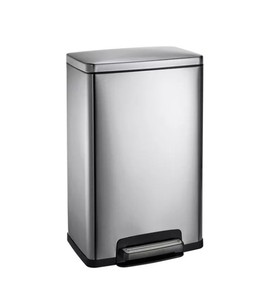 lot 496 image: Tramontina 13 Gallon Step Trash Can - Stainless Steel Soft Close Lid