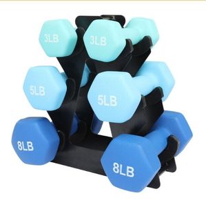 lot 503 image: NEW 32-Lb. Neoprene Dumbbell Set with Steel Dumbbell Rack