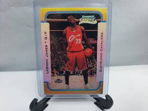 lot 9 image: Lebron James 23 of 50 Rookie Reprint Bowan Chrome 123 GOld Refractor