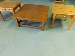 lot 14 image: Coffee table and 2 end tables- solid wood
