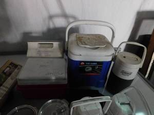 lot 79 image: 2 tents, coolers and thermo mugs